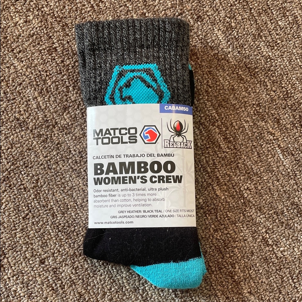 Matco Tools, CABAM50, REDBACK Bamboo Women's Crew Socks - Gray and Blue.